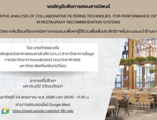 ขอเชิญรับฟังการสอบสารนิพนธ์ นายภัทรพล เดโช