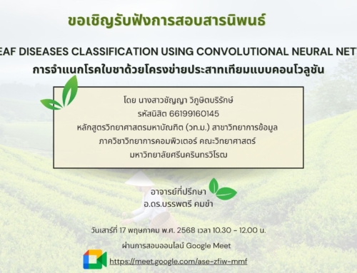 ขอเชิญรับฟังการสอบสารนิพนธ์ ของนางสาวชัญญา วิภูษิตบริรักษ์