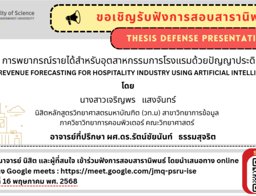 ขอเชิญรับฟังการสอบสารนิพนธ์ นางสาวเจริญพร   แสงจันทร์